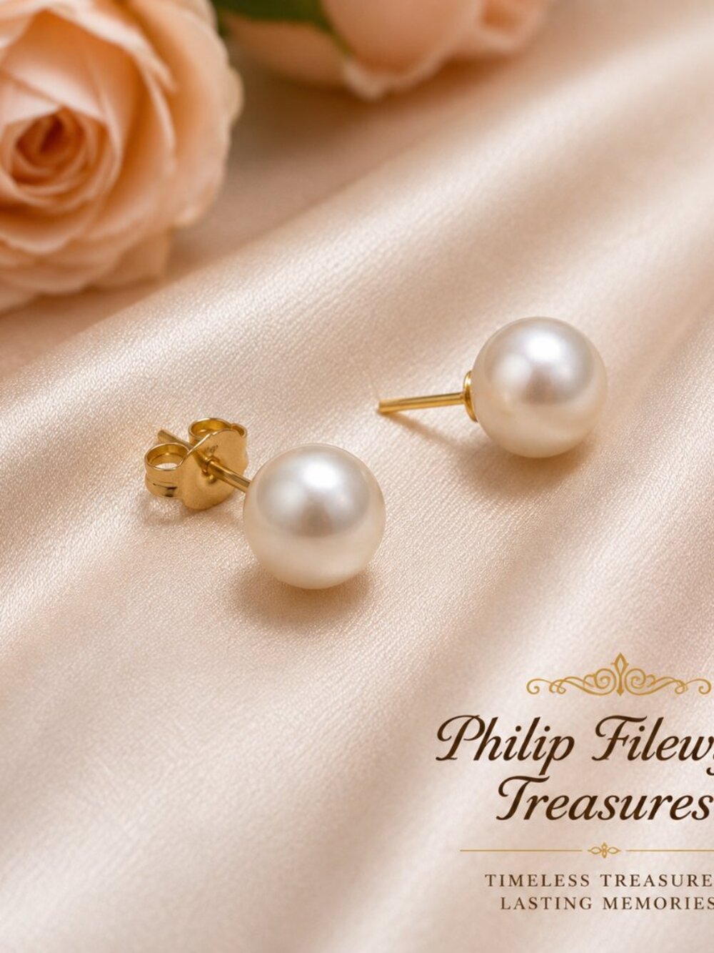 EA-22--Natural Freshwater Pearl Stud Earrings 6–7mm White Gold Color
